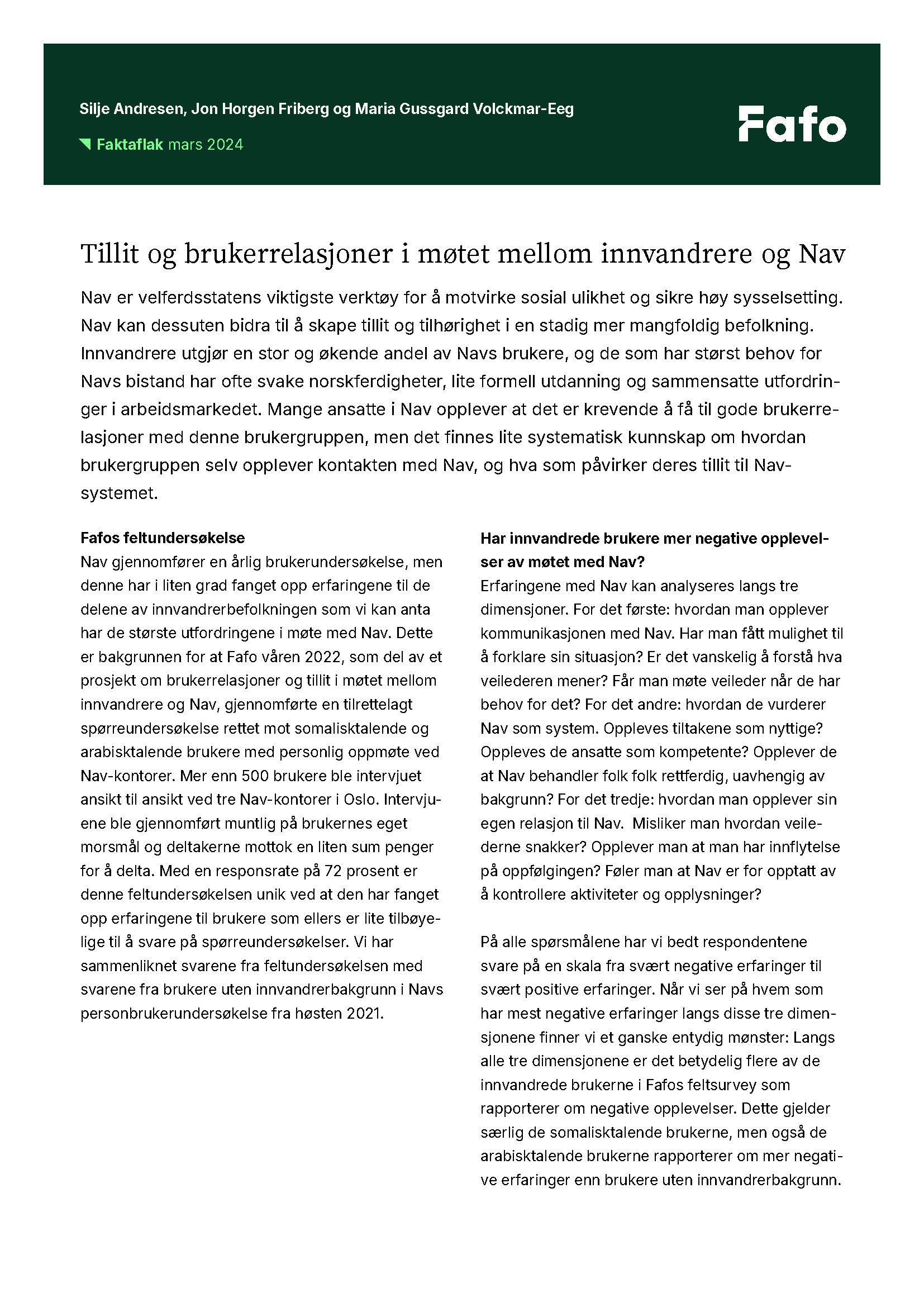 Tillit og brukerrelasjoner i møtet mellom innvandrere og Nav