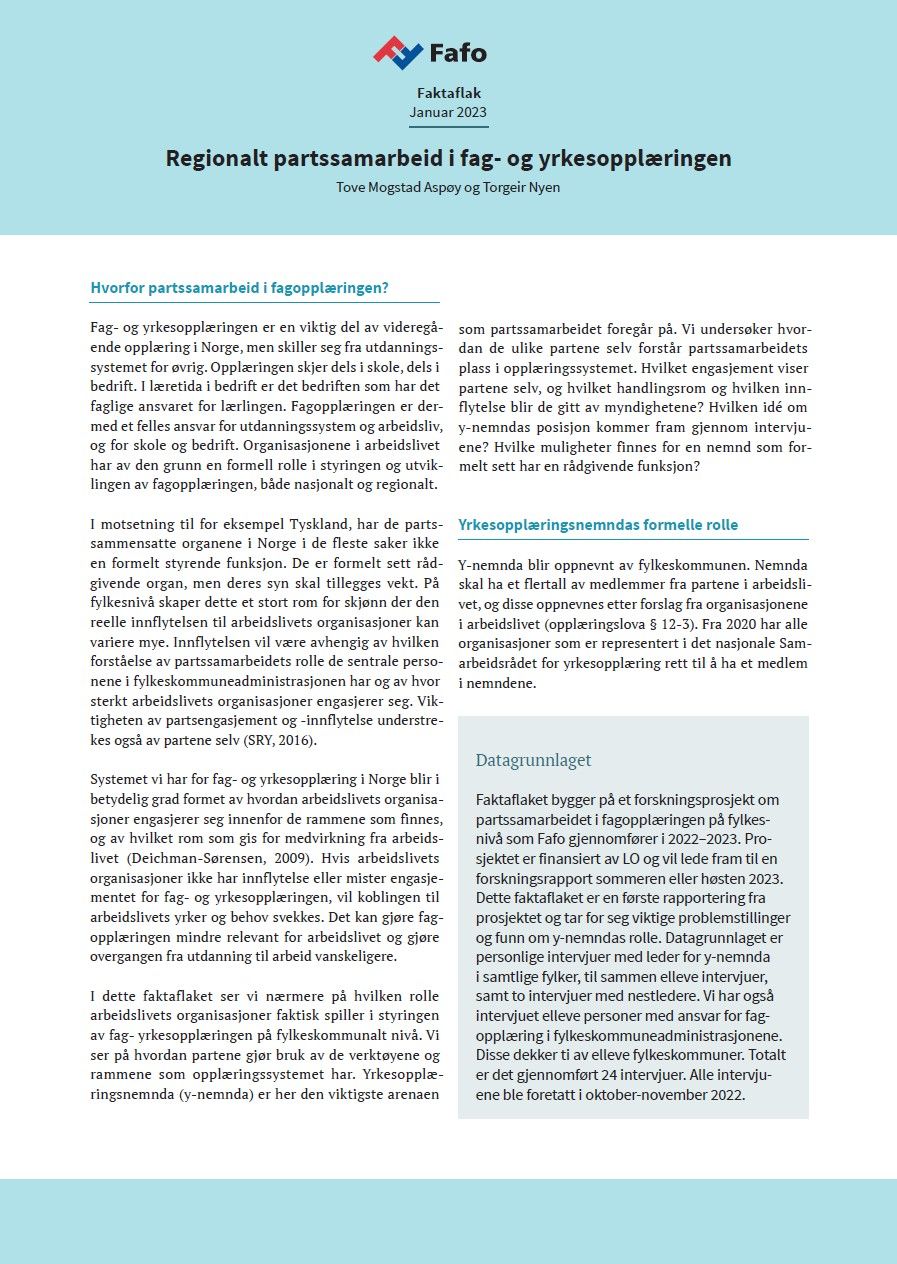 Regionalt partssamarbeid i fag- og yrkesopplæringen
