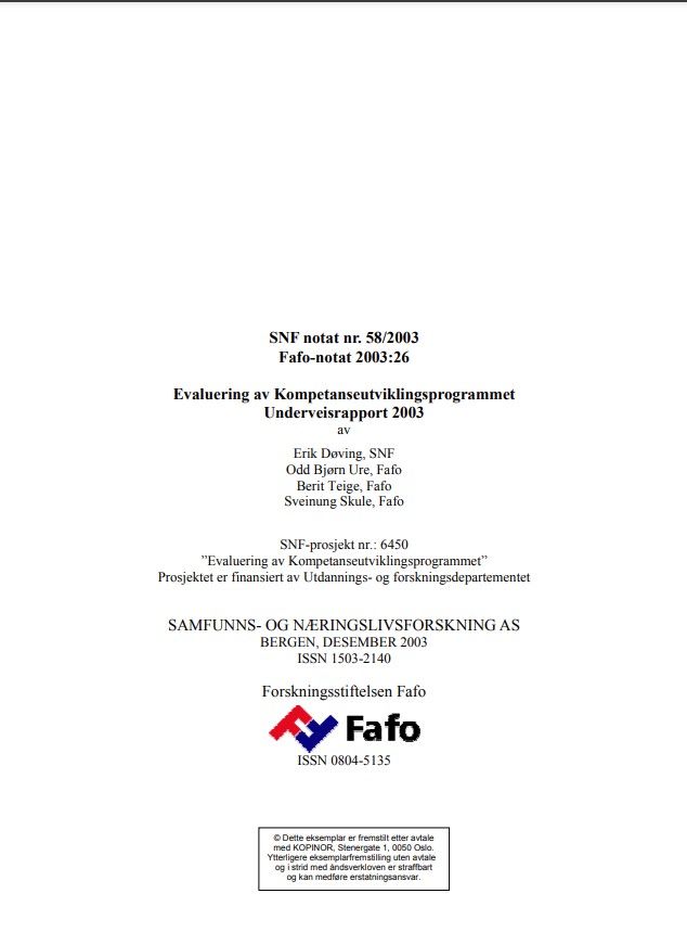 Evaluering av Kompetanseutviklingsprogrammet. Underveisrapport 2003