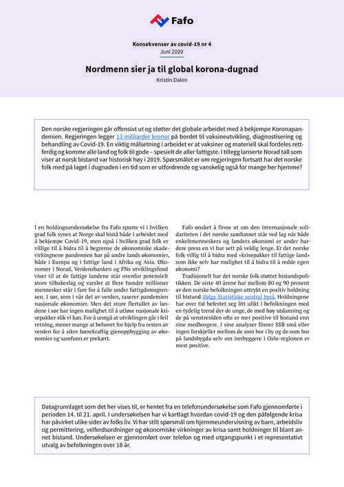 Nordmenn sier ja til global korona-dugnad