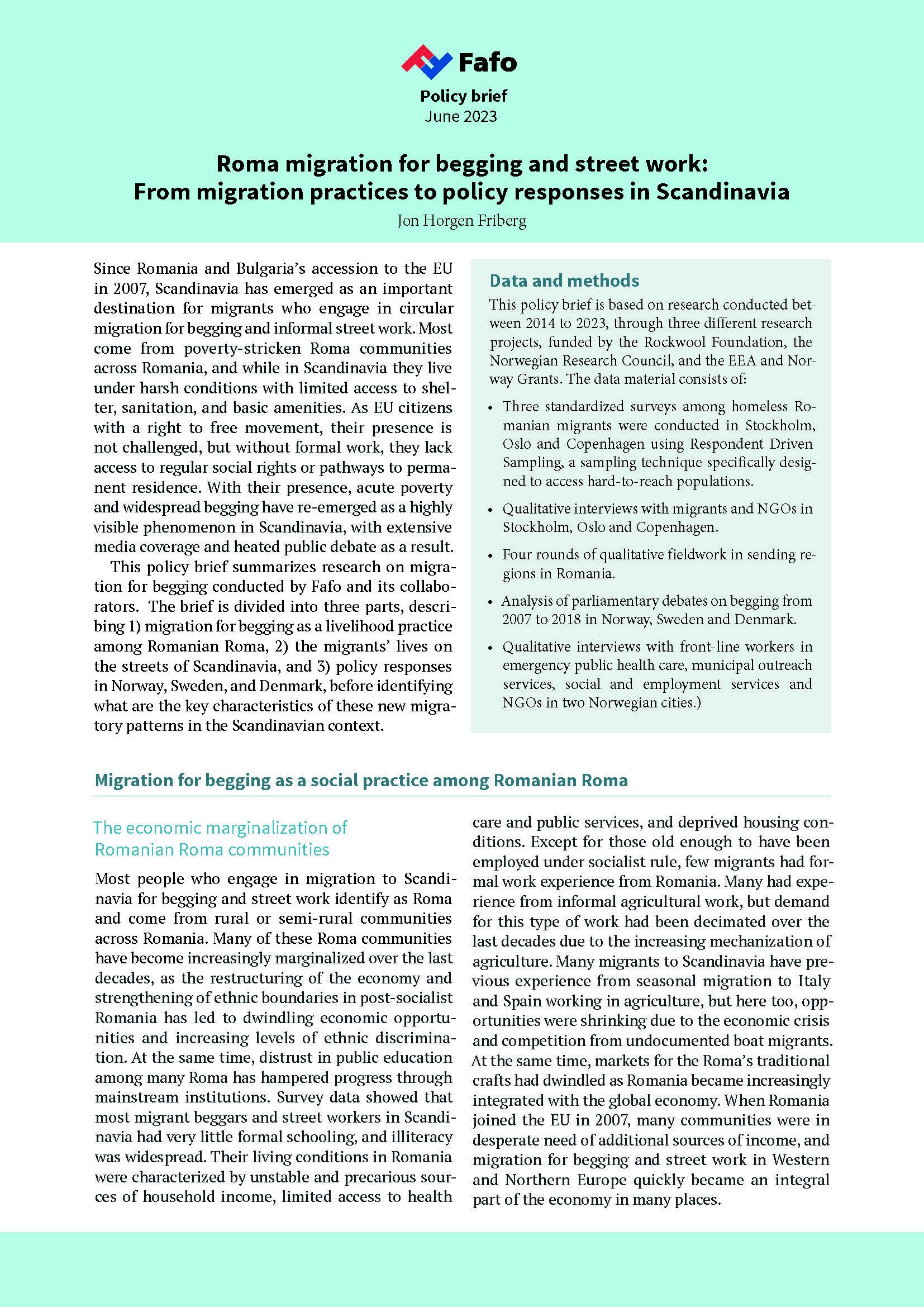 Roma migration for begging and street work