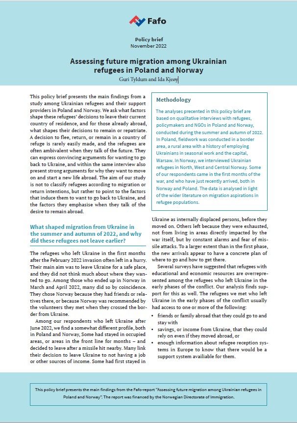 Assessing future migration among Ukrainian refugees in Poland and Norway (policy brief)