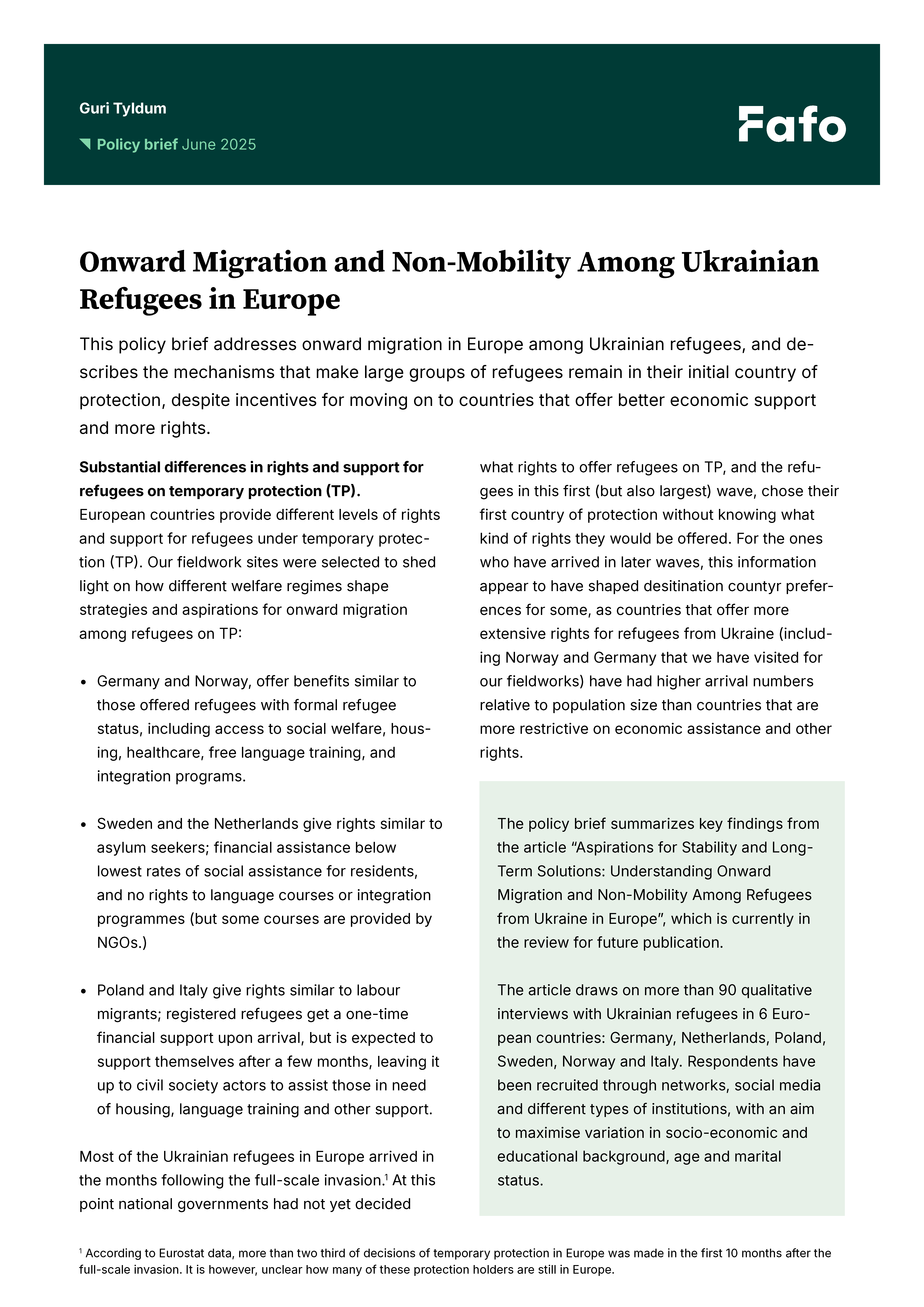 Onward Migration and Non-Mobility Among Ukrainian Refugees in Europe