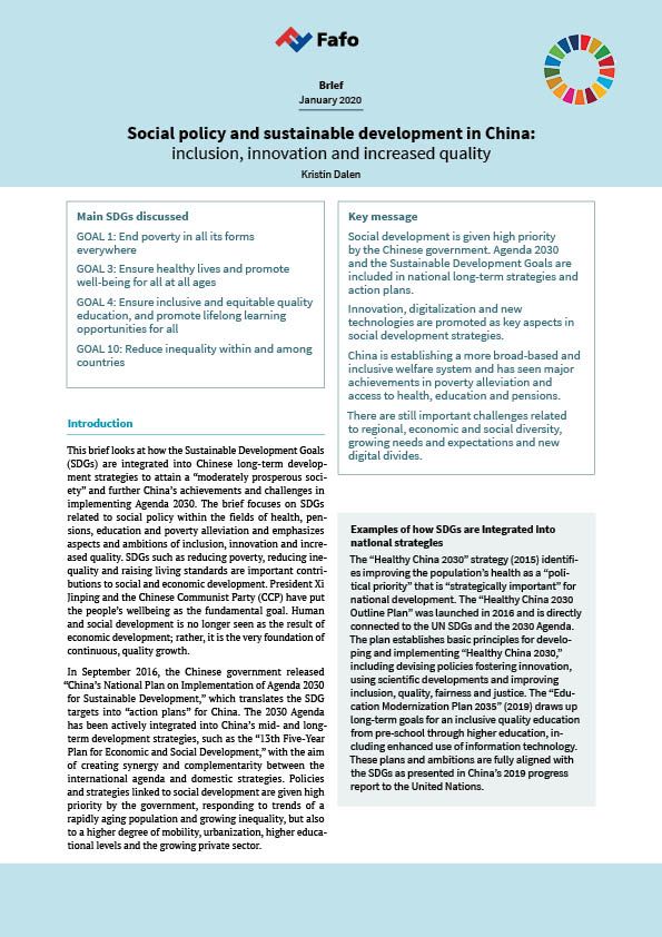 Social policy and sustainable development in China