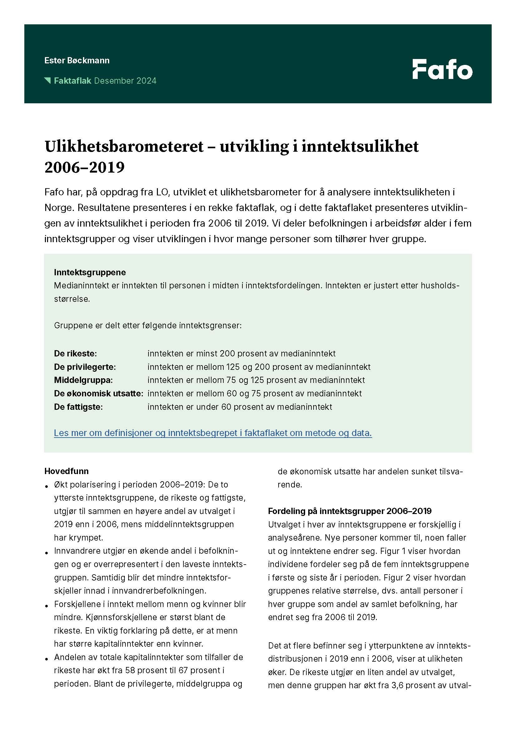 Ulikhetsbarometeret – utvikling i inntektsulikhet 2006–2019