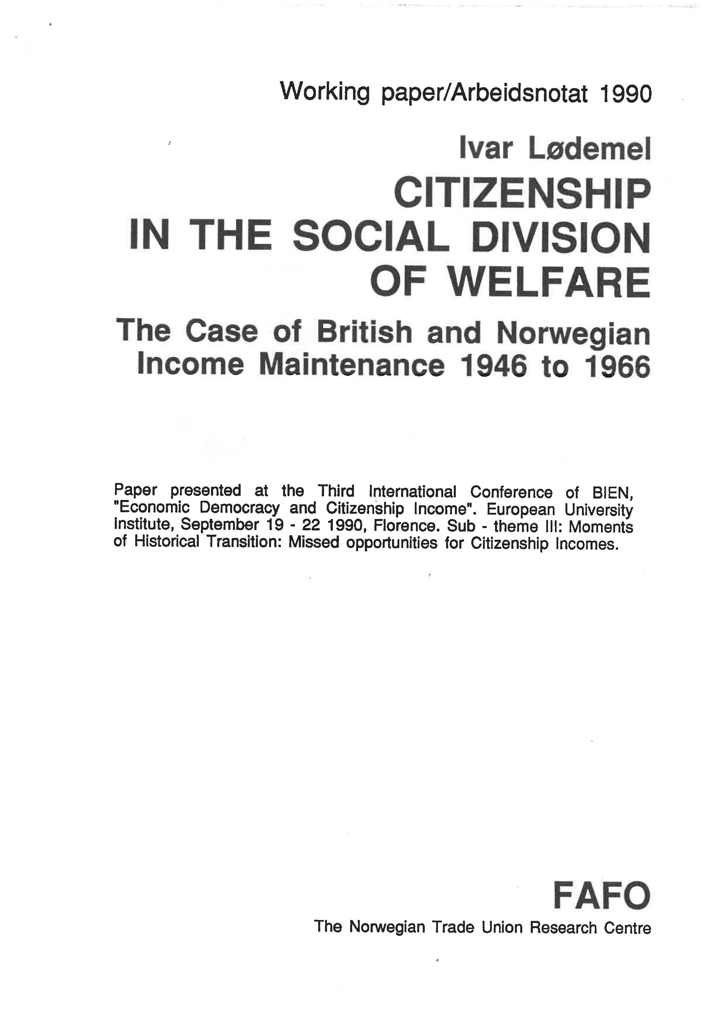Citizenship in the social division of welfare