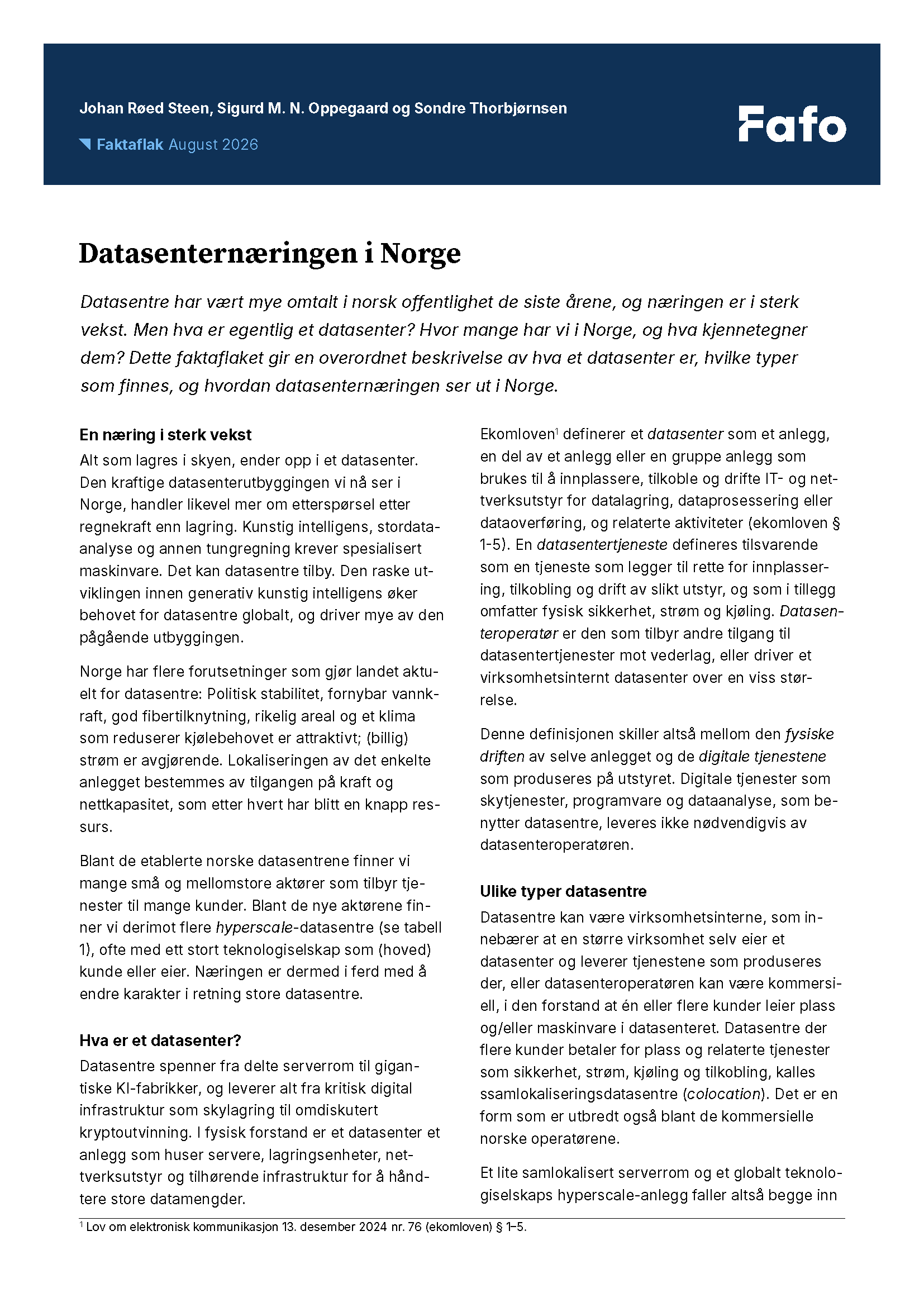 Datasenternæringen i Norge